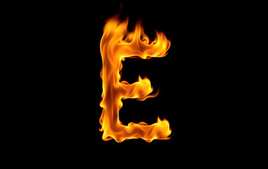 letter E in fire flames on black background hot alphabet fiery letters burning text design elements