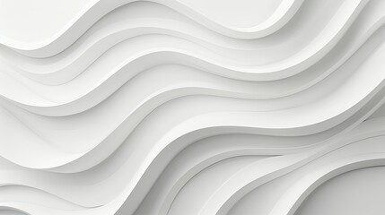 Minimalistic abstract background with white 3D paper waves. White glossy soft wavy embossed texture isolated on white background