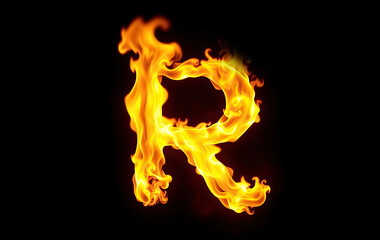 letter R in fire flames on black background hot alphabet fiery letters burning text design elements