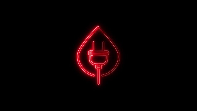 Neon Environmental electric plug with leaf. Eco electric energy symbol.