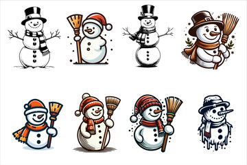 Snowman vector Bundle illustration. Snowman Icon Vector set. Snowman Silhouette Bundle.