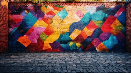Colorful Abstract Mural on Brick Wall