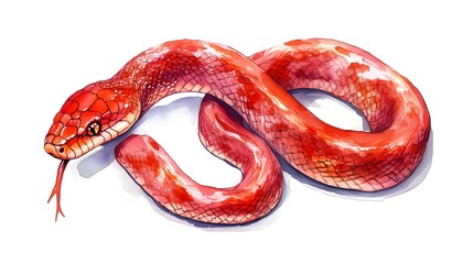 Obraz premium Watercolor Painting of a Red Snake on White Background, Abstract Image, Texture, Pattern Background, Wallpaper, Cover and Screen of Smartphone, PC, Laptop, 9:16 and 16:9 Format