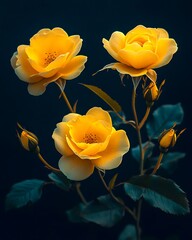 A bunch of yellow roses on a dark blue background