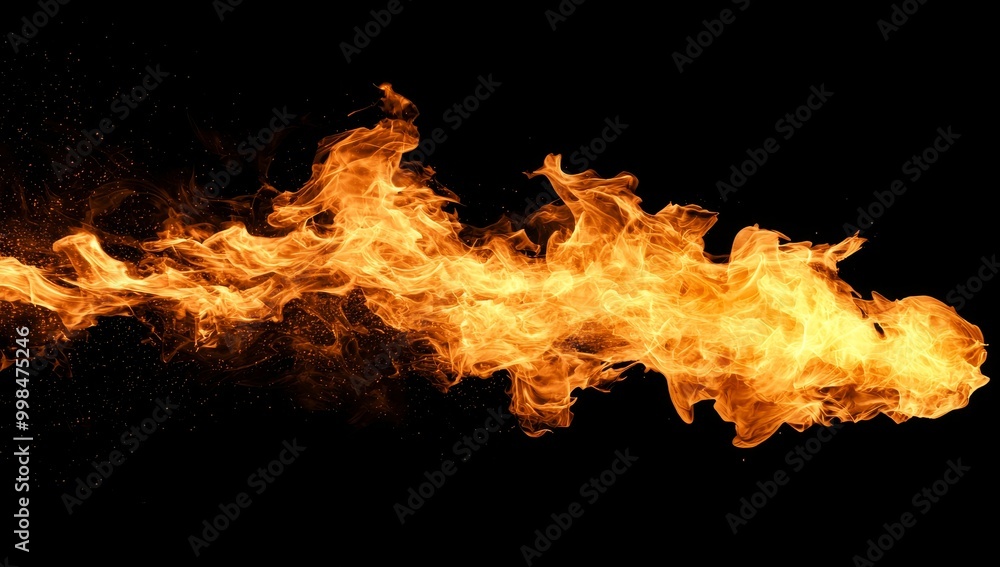 Poster realistic 3d rendering of burning fire in a fireplace with firefly flames on a black background in a