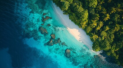 Aerial View of Tropical Beach with Clear Water