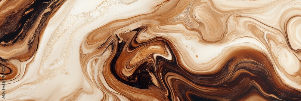 Poster swirling coffee and cream create a beautiful marbled pattern, showcasing rich tones of brown and whi