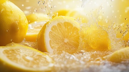 Lemons Splashing in Refreshing Water