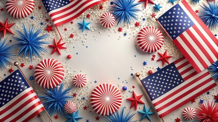Obraz premium Happy 4th of July celebration with American flag colors , Independence Day, fireworks
