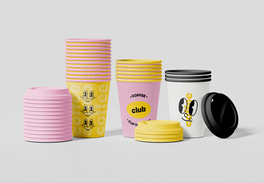 Staked Paper Coffee Cup Mockup Set