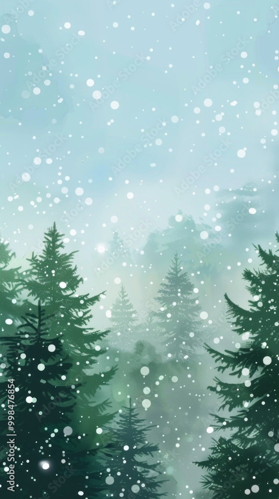 Poster a snowy forest with trees covered in snow