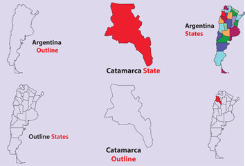 Catamarca map vector of Argentina, Catamarca line map, Catamarca with city map, Catamarca outline map