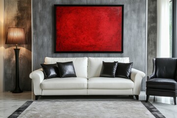 Living room with white couch and black chair