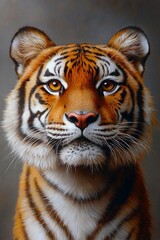 Fototapeta premium A painting of a tiger's face on a gray background