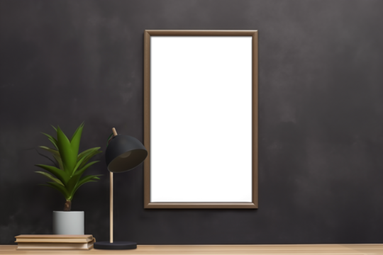Blank picture frame mockup on black wall. White living room design. View of modern scandinavian style interior with artwork mock up on wall. Home staging and minimalism concept.