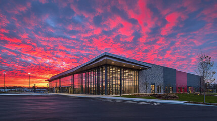 Obraz premium Modern Industrial Facility at Sunset