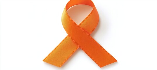 An orange awareness ribbon isolated on white, from the top