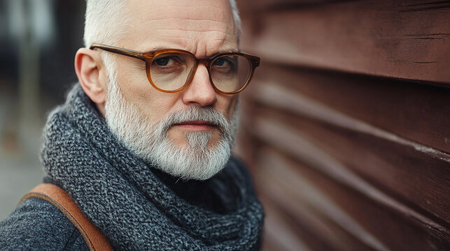 Passfoto - Alter Mann mit Brille und Bart und grauen Haaren