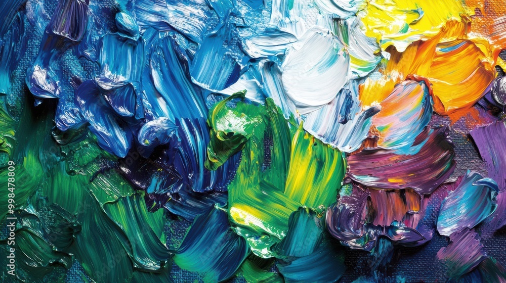 Aufkleber A colorful palette rests next to a canvas, showcasing dynamic strokes created with various paintbrushes, reflecting artistic creativity. Generative AI