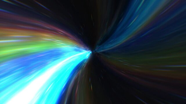 Abstract energy colorful tunnel in space, Warp tunnel wormhole moving in hyperspace. Flying through time and space in abstract vortex. Futuristic neon portal. Interstellar travel. Seamless Loop
