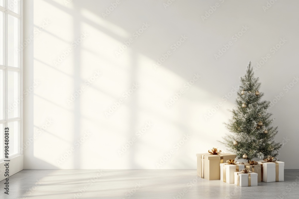 Fototapete an empty white wall and wooden floor background form the background of this 3d rendering of a modern