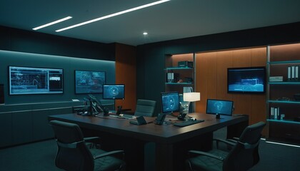 Office Interior With Chairs, Tables And Computers
9