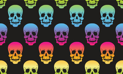 Seamless vector pattern with bright gradient skulls. 