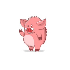 Cute cartoon pink pig is greeting and waving 