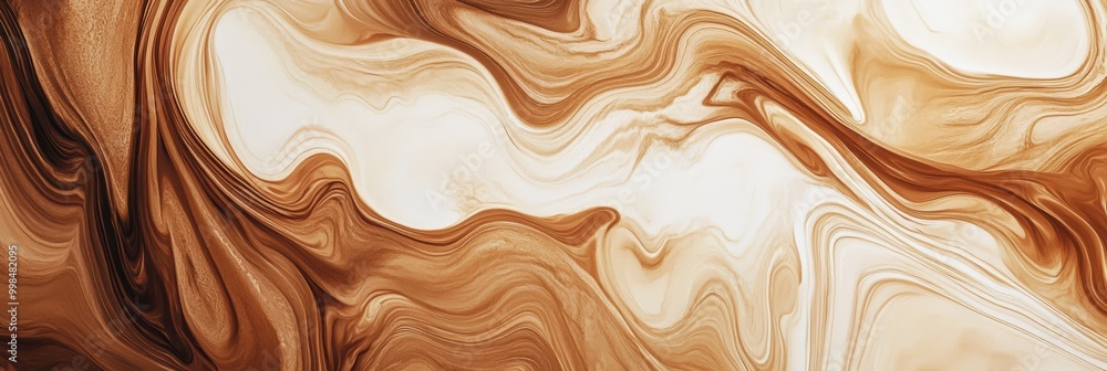 Leinwandbilder Coffee and cream swirl together, creating an intricate marbled pattern with warm hues and smooth transitions in a stunning display of art. Generative AI