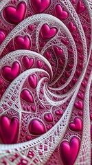 Obraz premium Spiral, Fractal, Snail, Heart, Geometric Shapes, Red and White, Abstract Image, Texture, Pattern Background, Wallpaper, Cover and Screen for Smartphone, PC, Laptop, 9:16 and 16:9 Format