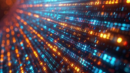 Obraz premium Big Data concept. Blockchain 3D illustration. Information Waves and the Global Database