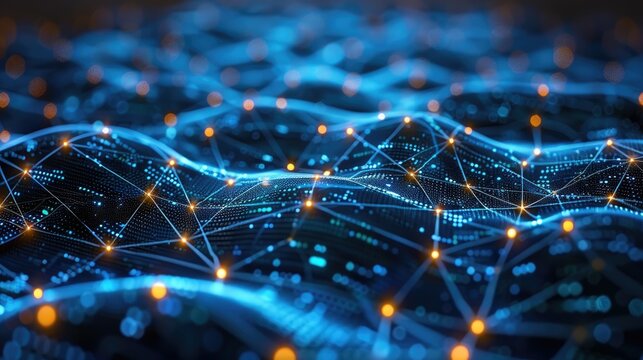 Cyber big data flow. Blockchain data fields. Network line connect stream. Concept of AI technology