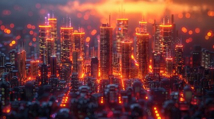 Cyber city, digital technology and Information Security. Big data concept in 3D illustration
