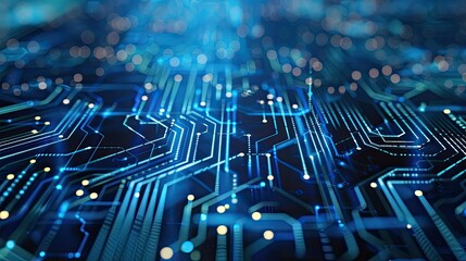 Obraz premium Quantum computer technologies concept. Futuristic blue circuit board background