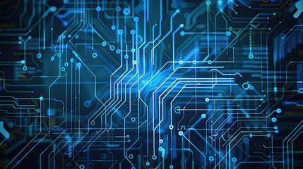 Quantum computer technologies concept. Futuristic blue circuit board background