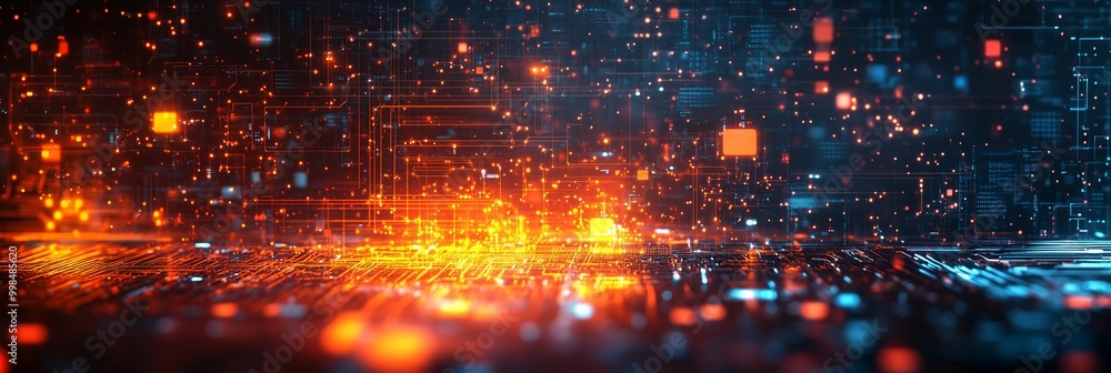 Aufkleber abstract technology background with glowing geometric shapes and circuit lines