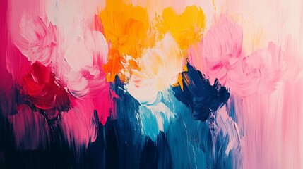 Fototapeta premium Abstract painting of flowers, with thick brush strokes and bright colors, in the style of dripping paint.