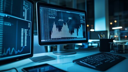 Naklejka premium Dashboard showing real-time effects of economic policy changes on small businesses, concept of targeted economic assistance