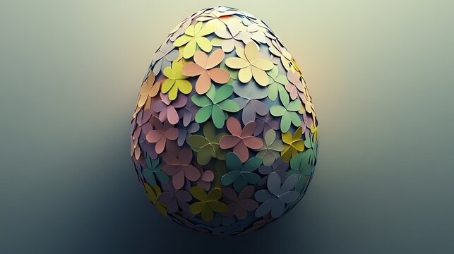 Isolated 3D render of decorative easter egg abstract colorful paper flowers on white background greeting card template with space for personalization handmade botanical decor and festive