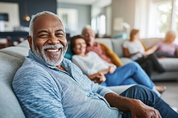 Obraz premium Portrait of a senior man smiling with two females from a high angle