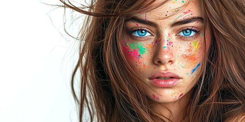 Naklejka premium A woman with colorful makeup on her face