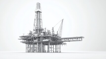 Obraz premium In 3D wireframe style, it illustrates an offshore oil rig drilling platform along with visible and invisible lines.