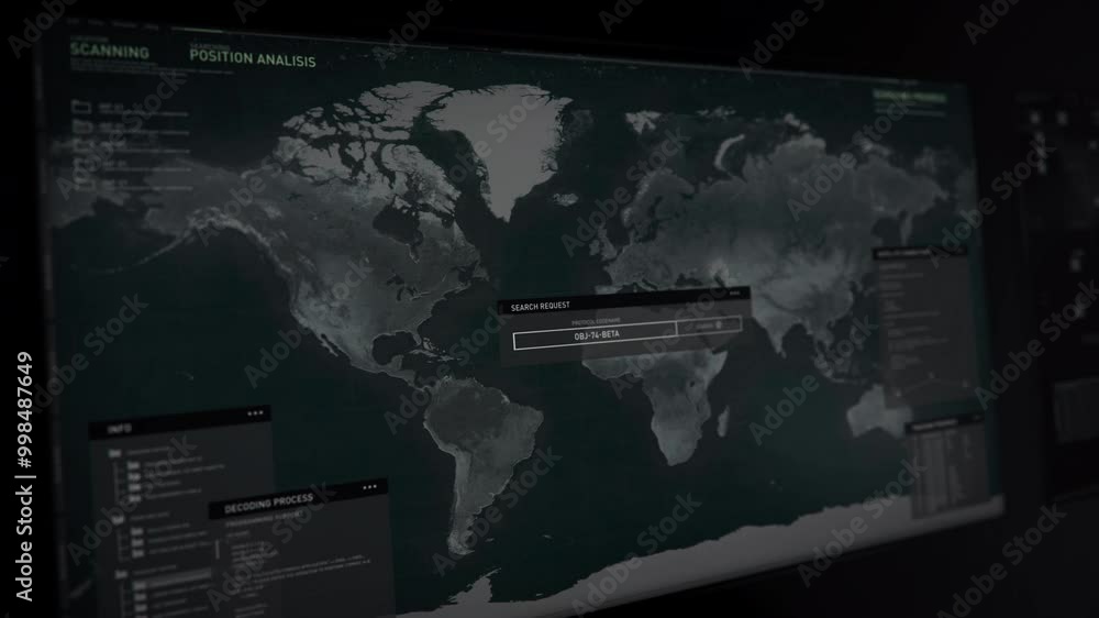 Poster surveillance tracking system inspecting the digital globe. surveillance tracking system looking for 