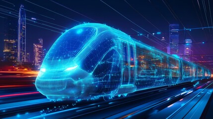 In this 3D illustration, a high-speed train moves along a rail bridge as it highlights concepts associated with travel, logistics, and tourism.