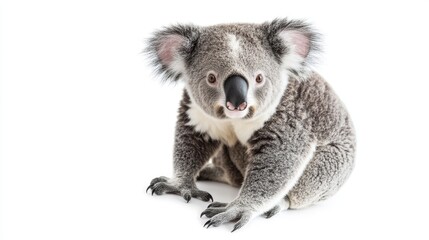 Fototapeta premium Koala sitting on white background, Phascolarctos cinereus, 14 months of age