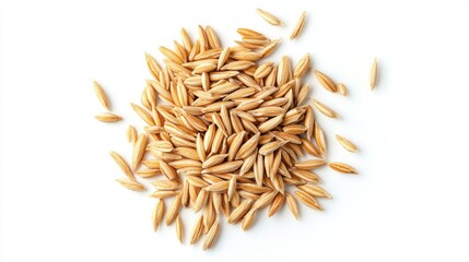 Granola pile isolated on white background with muesli texture, scattered seeds, and cereal grain for health