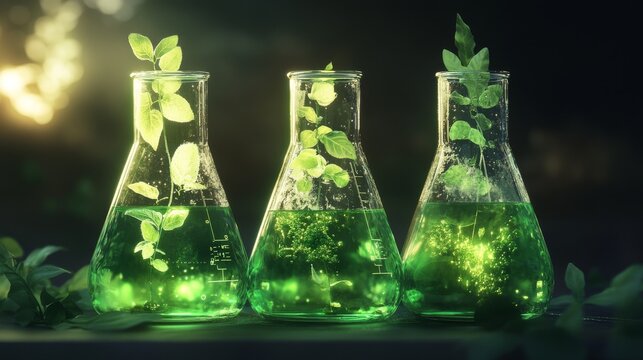 Green background with plant structure and chemical formulas.