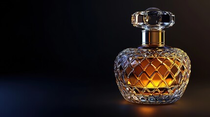Luxury perfume bottle highlighted on dark black background