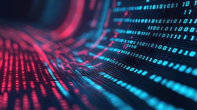 Abstract digital wave with subtle binary code in background, Tech Background, Tech fluidity