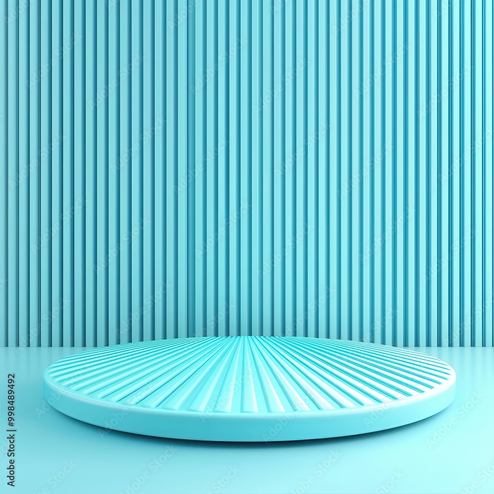 Canvas Prints Blue Circular Podium with Vertical Striped Background.